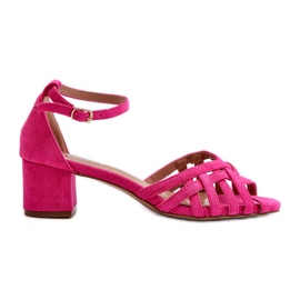 Sandale de damă din piele ecologică cu toc mic fucsia Monsha roz Sandale de damă din piele ecologică cu toc mic fucsia Monsha roz