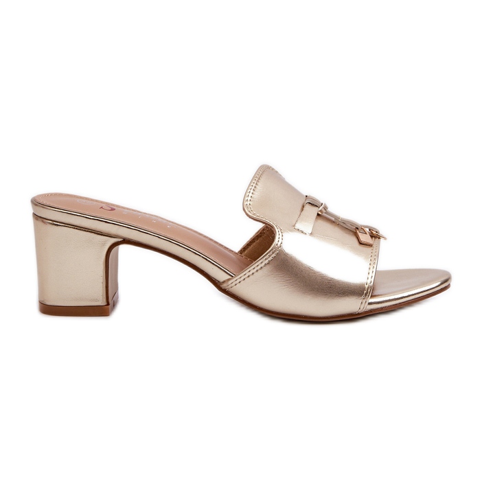 Flip-flops de damă din piele ecologică cu tocuri înalte, auriu Jemenna de aur