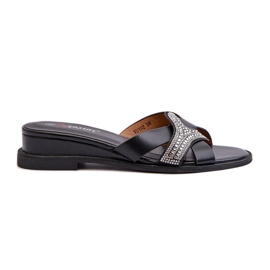 Flip-flops cu pană de damă cu decorare, negru Asysa Flip-flops cu pană de damă cu decorare, negru Asysa