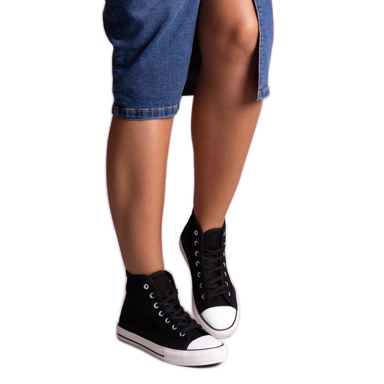 Bez marki Tenisi negri înalți ajurati de la Shima negru