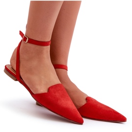 Balerini Eco Suede Cu Siret Cu Degete Ascutite, Red Ellesara roșu