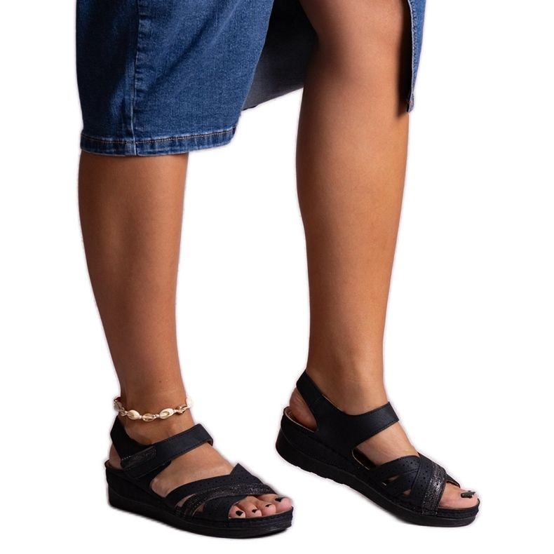 Sandale negre Areja cu pană joasă negru