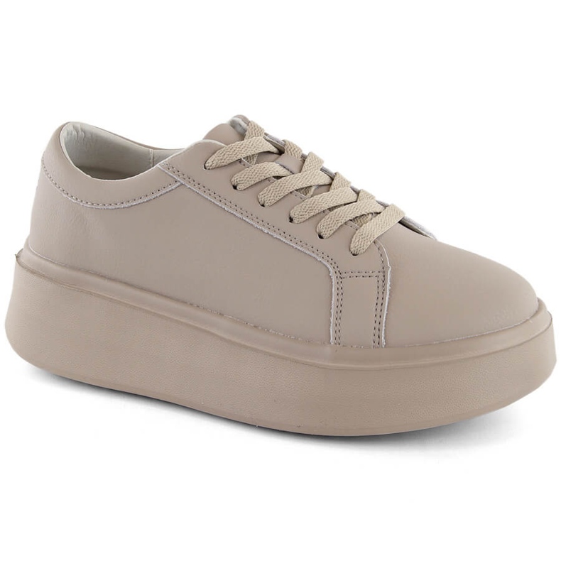Pantofi de dama din piele pe platforma, bej inchis, Sergio Leone SP024