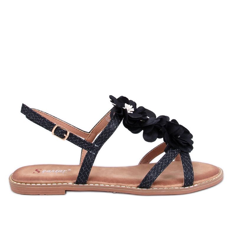 Amaur Sandale negre cu flori delicate negru