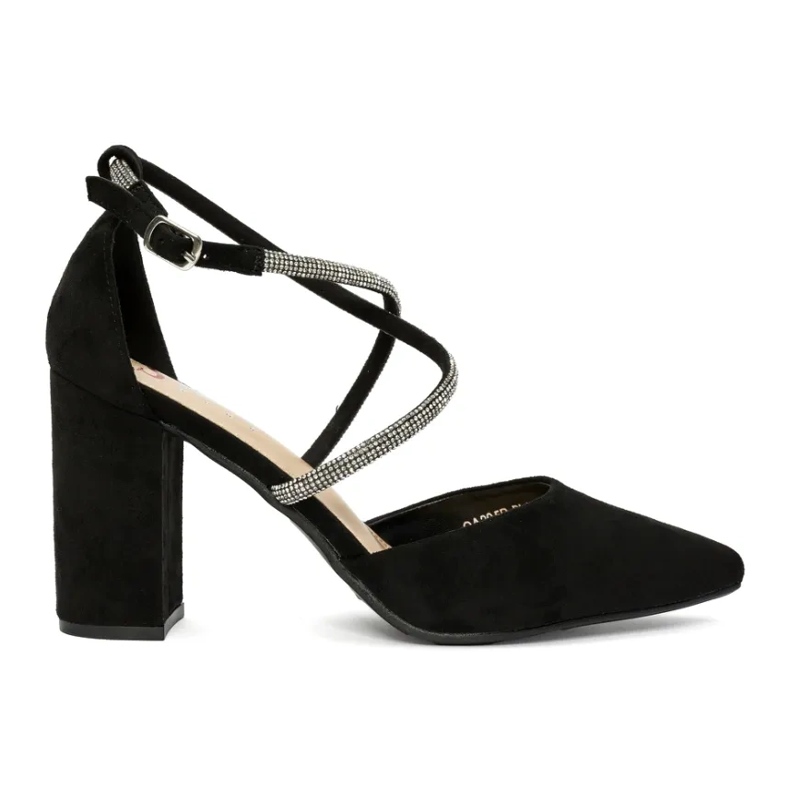 Pompe negre din piele intoarsa cu paiete negru