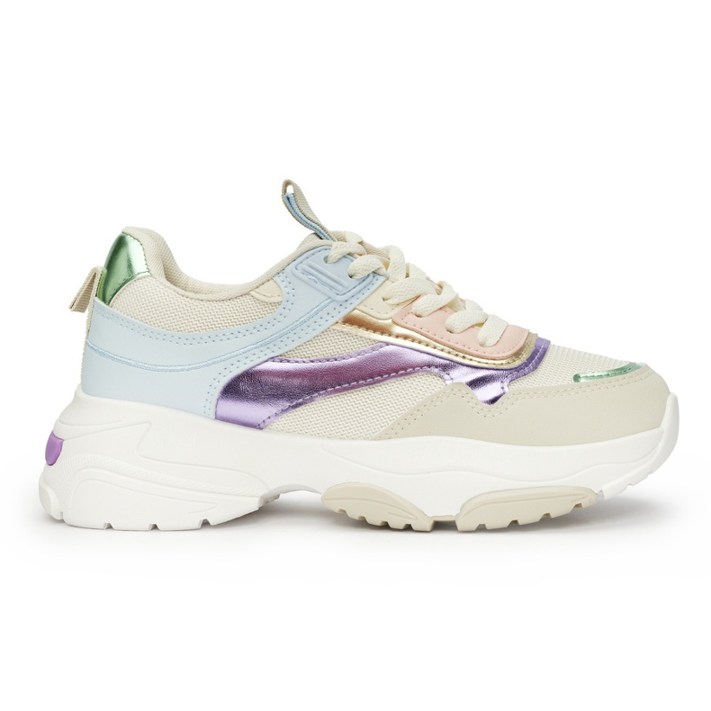 Pantofi sport de dama multicolori cu talpa groasa bej