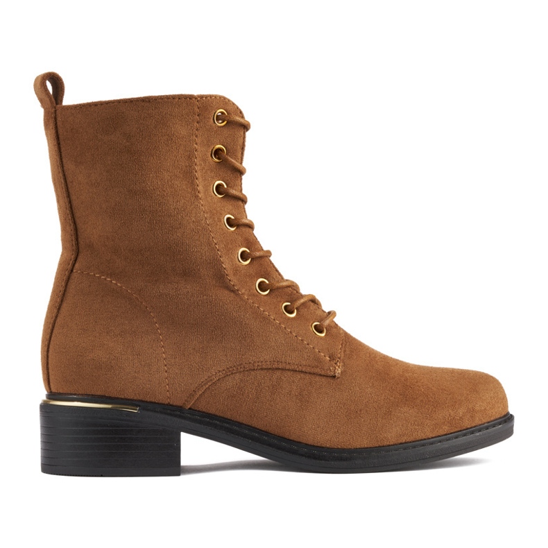 Botine de damă maro cu șireturi, cu toc jos