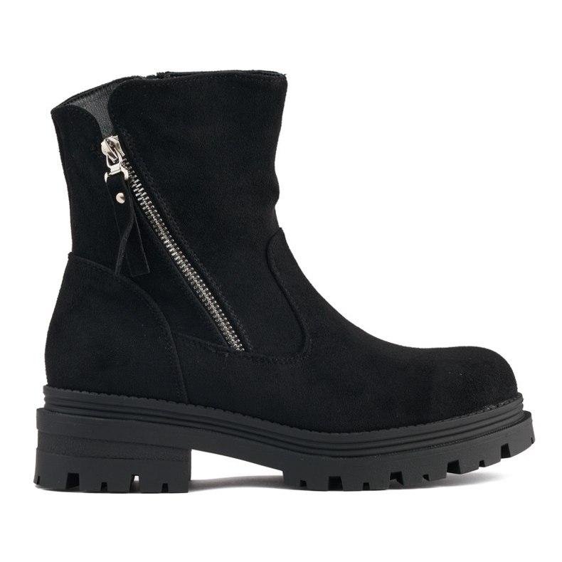 Botine de dama negre cu fermoar decorativ negru