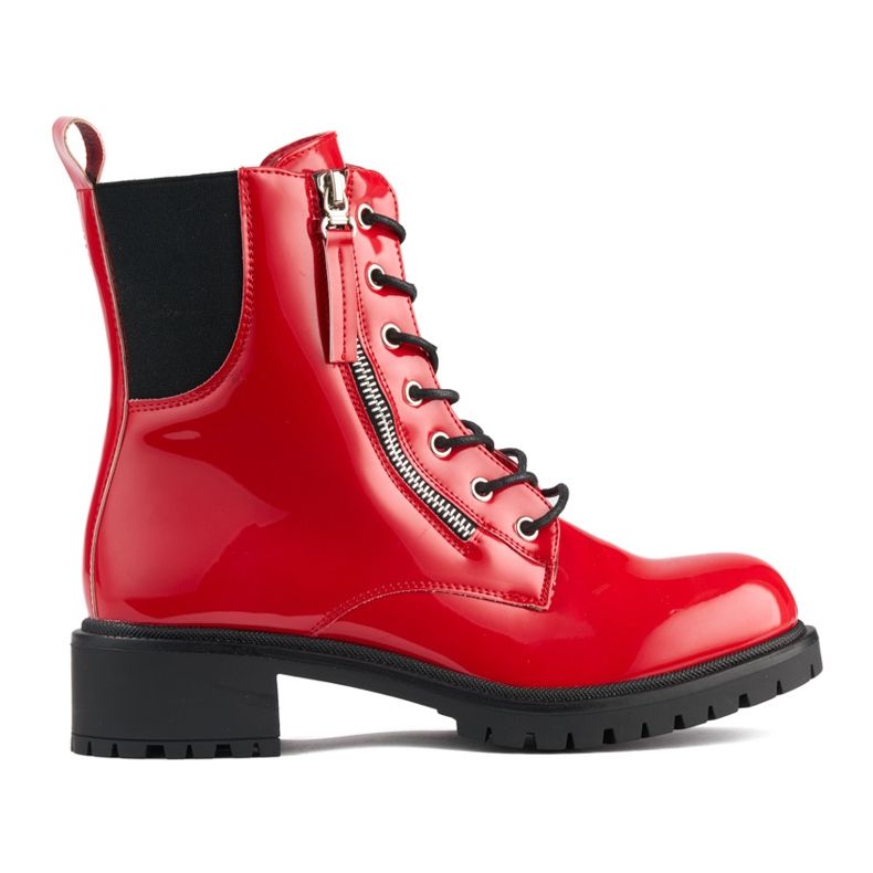 Cizme roșii de muncitor din piele lăcută roșu Cizme roșii de muncitor din piele lăcută roșu