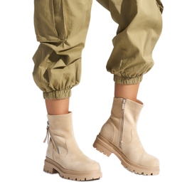 Botine de dama bej cu fermoar decorativ