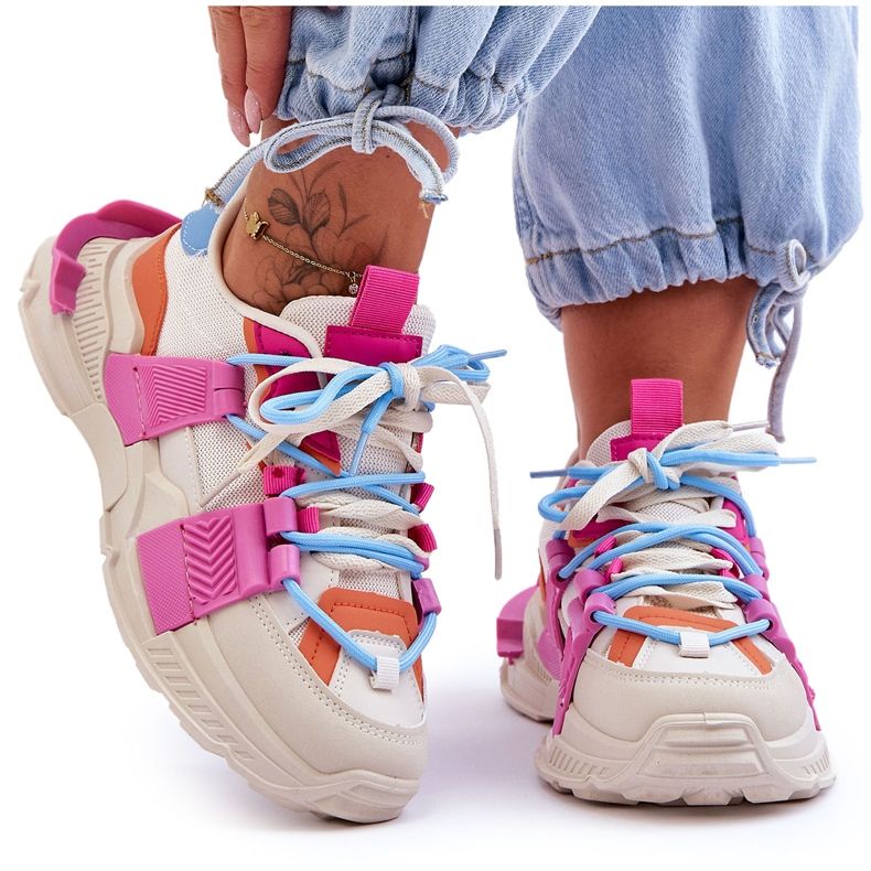 Seastar Pantofi sport cu șireturi la modă pentru femei, bej și roz Seastar Pantofi sport cu șireturi la modă pentru femei, bej și roz