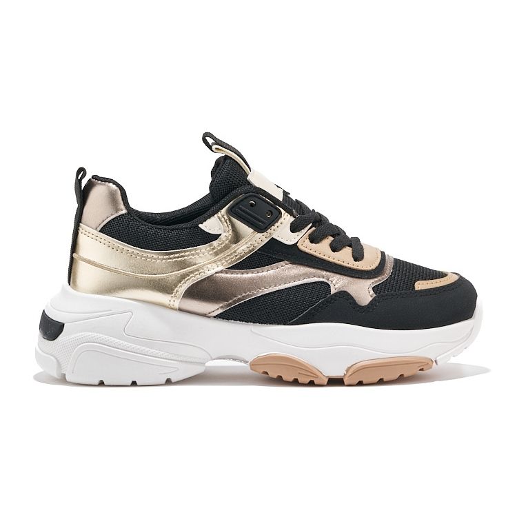 Tenisi negri și aurii cu talpă groasă negru