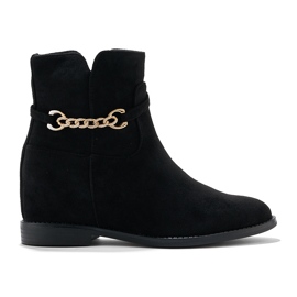Botine negre din piele intoarsa cu lant negru Botine negre din piele intoarsa cu lant negru