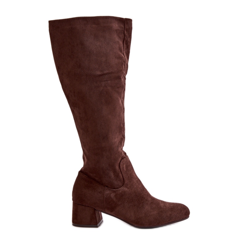 Cizme peste genunchi pentru femei din piele intoarsa ecologica cu fermoar, maro Elitara