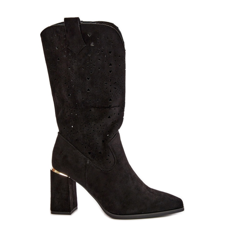 Cizme Damă Ajurate Pe Toc Înalt Cu Degete Ascuțite, Damă Căprioară Neagră Nevithra negru Cizme Damă Ajurate Pe Toc Înalt Cu Degete Ascuțite, Damă Căprioară Neagră Nevithra negru