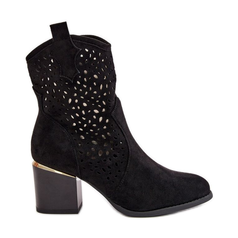 Botine ajurate din piele intoarsa ecologica, prinse cu fermoar, Sevana neagra negru