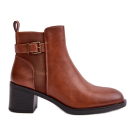 Botine izolate de damă, cu toc înalt, cu cataramă Camel Nevillira maro