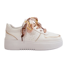 Pantofi Dama Platforma Cu Sireturi Decorative, Mistra Alb
