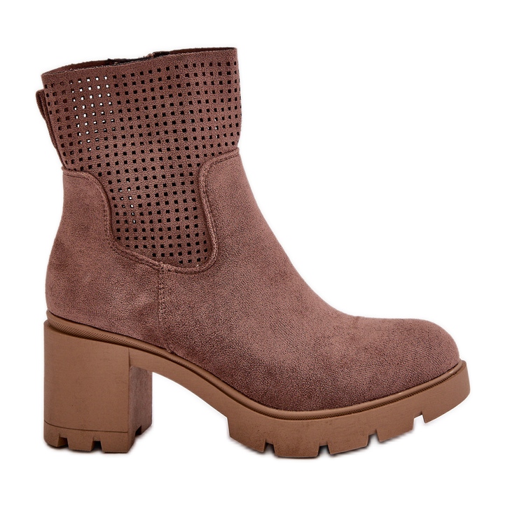 Jezzi Botine de damă cu toc înalt, fixate cu fermoar, piele de căprioară ecologică maro Rashmi Jezzi Botine de damă cu toc înalt, fixate cu fermoar, piele de căprioară ecologică maro Rashmi