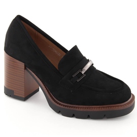 Pantofi din piele intoarsa, mocasini de dama cu toc inalt, negru Potocki 12465 Pantofi din piele intoarsa, mocasini de dama cu toc inalt, negru Potocki 12465