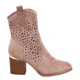 Cizme de cowboy Antares Khaki ajurate din piele intoarsa bej Cizme de cowboy Antares Khaki ajurate din piele intoarsa bej