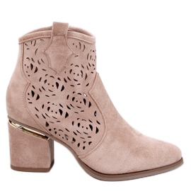Botine ajurate Donovan Khaki cu toc înalt bej