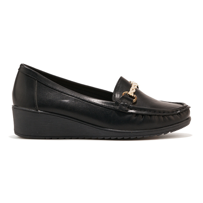 Mocasini de dama de culoare neagra cu decor auriu negru