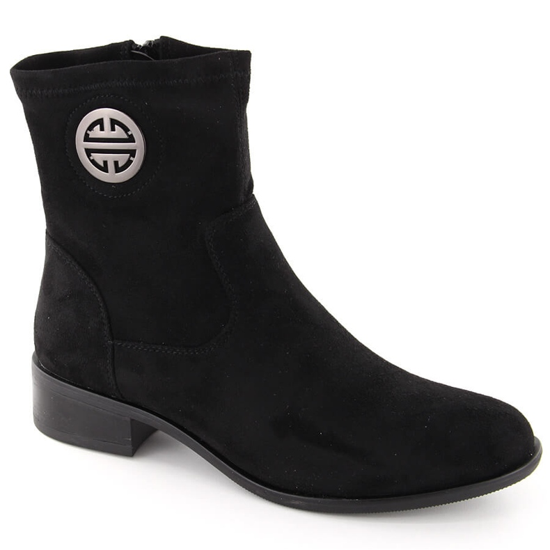 Botine de dama din piele intoarsa cu decor, neagra Jezzi ASA198-28 negru