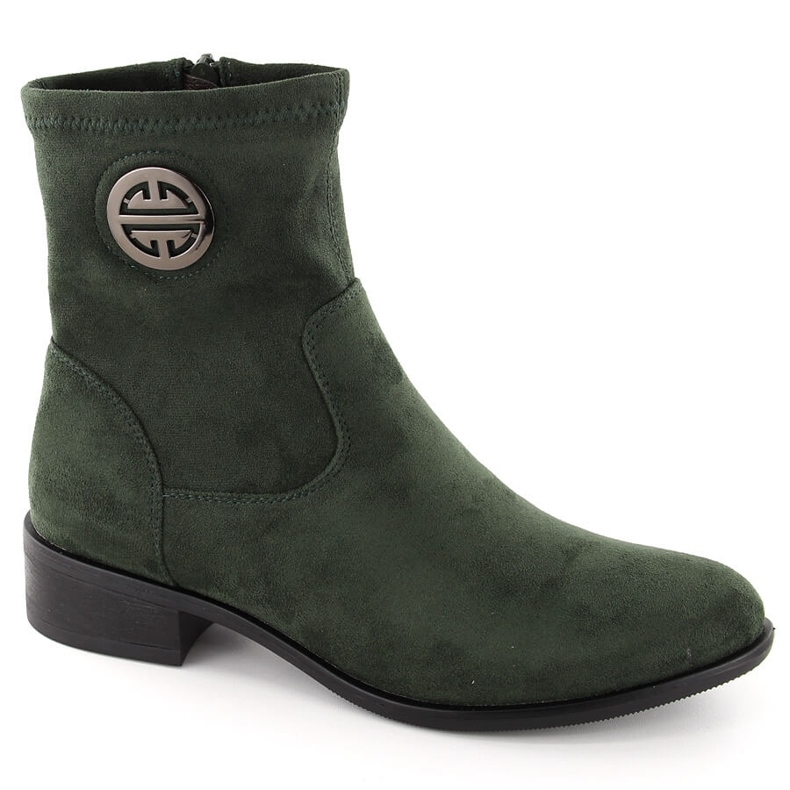 Botine de dama din piele intoarsa cu decor, verde Jezzi ASA198-28
