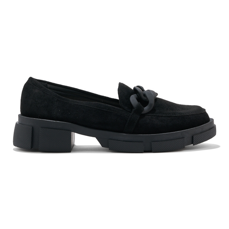 Mocasini de dama negre cu lant decorativ negru
