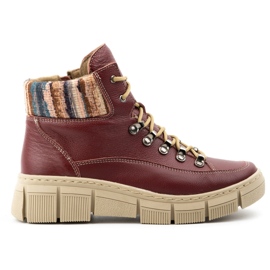 WASAK Pantofi dama, botine, adidasi iarna piele 0698W, visiniu roșu