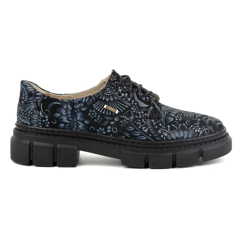 Olivier Pantofi de dama din piele cu talpa groasa, flori 1134, albastru multicolor