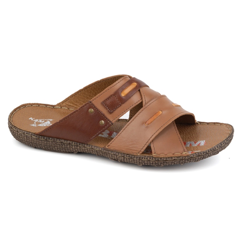 Kampol Slapi bărbați din piele încrucișată 201/14 maro