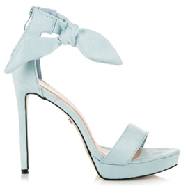 Ideal Shoes Sandale din piele intoarsa cu fundita albastru