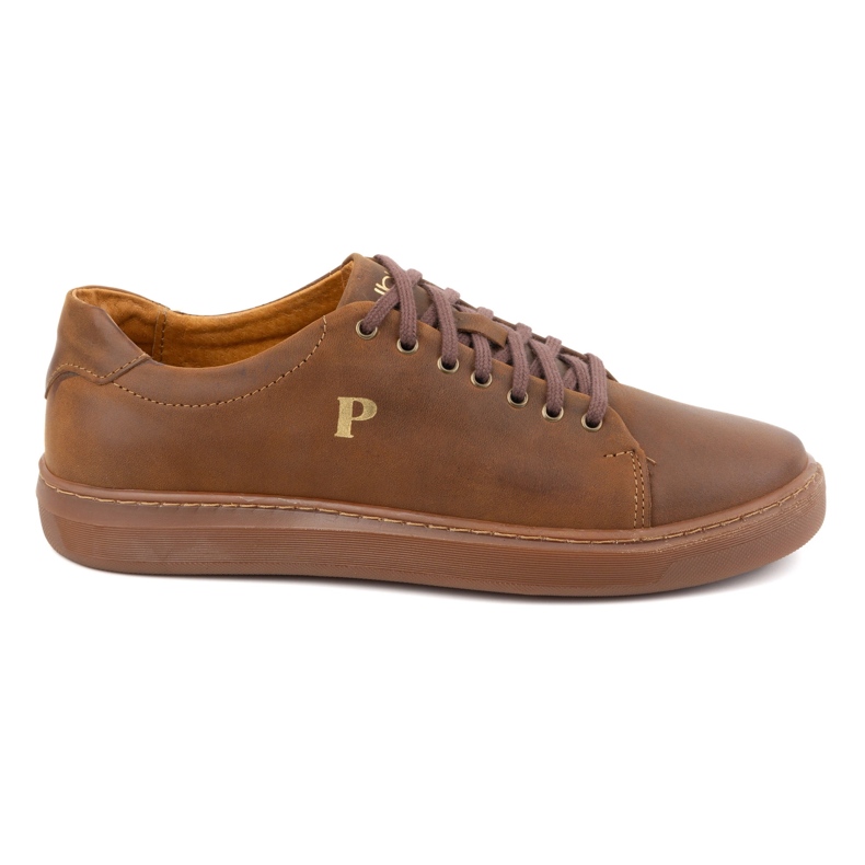 Adidași bărbați din piele POLBUT 2127 camel maro