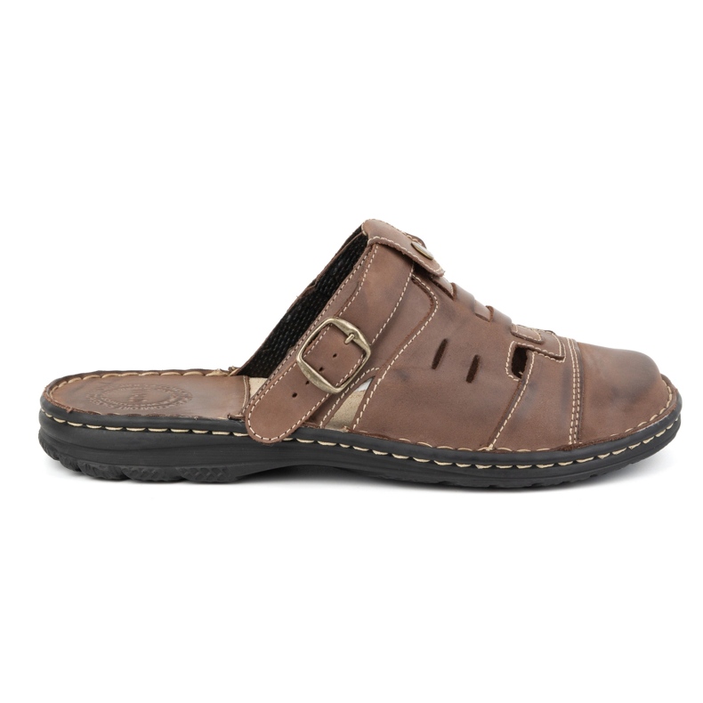 Olivier Flip-flops clasici pentru bărbați din piele, cu curea pentru toc 0045 maro