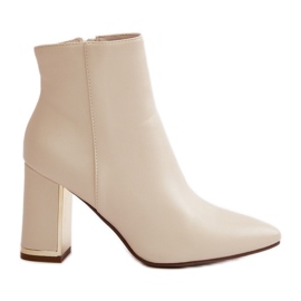 Cizme de dama cu toc inalt, inchise cu fermoar, calduroase, piele ecologica, bej deschis Mevair