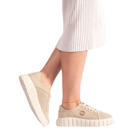 Pantofi cu platforma bej deschis din piele intoarsa
