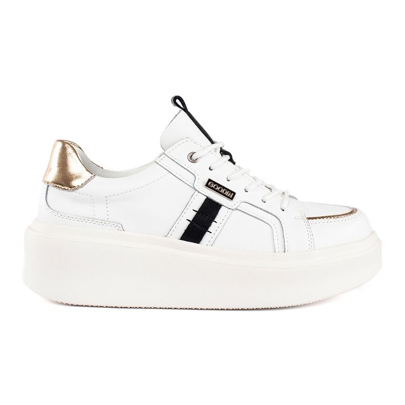 Tenisi albi cu platforma din piele