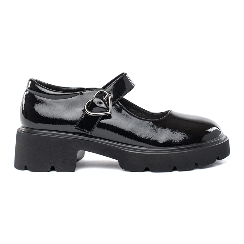 Mocasini negri patentati cu talpa groasa negru