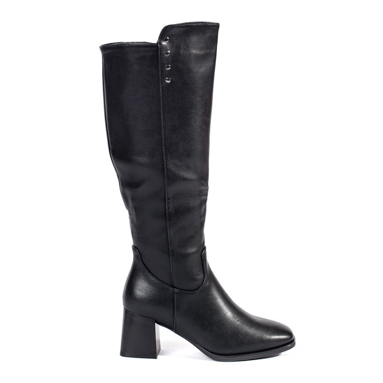 Cizme negre din piele intoarsa cu toc inalt negru
