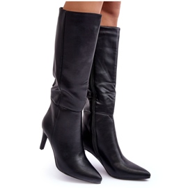 Cizme din piele cu toc înalt peste genunchi, Serpens negru