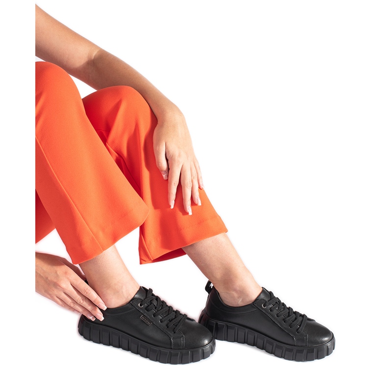 Pantofi cu platforma din piele neagra negru