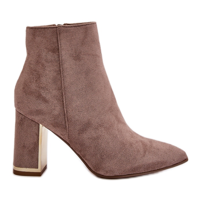 Botine de damă cu toc înalt, prinse cu fermoar, piele de căprioară ecologică izolată, bej Mevair