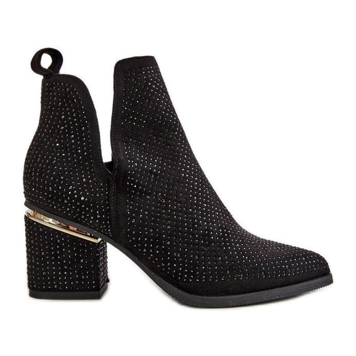 Ghete De Dama Decorate Cu Toc Inalt Cu Deget Ascutit, Fararia Neagra negru