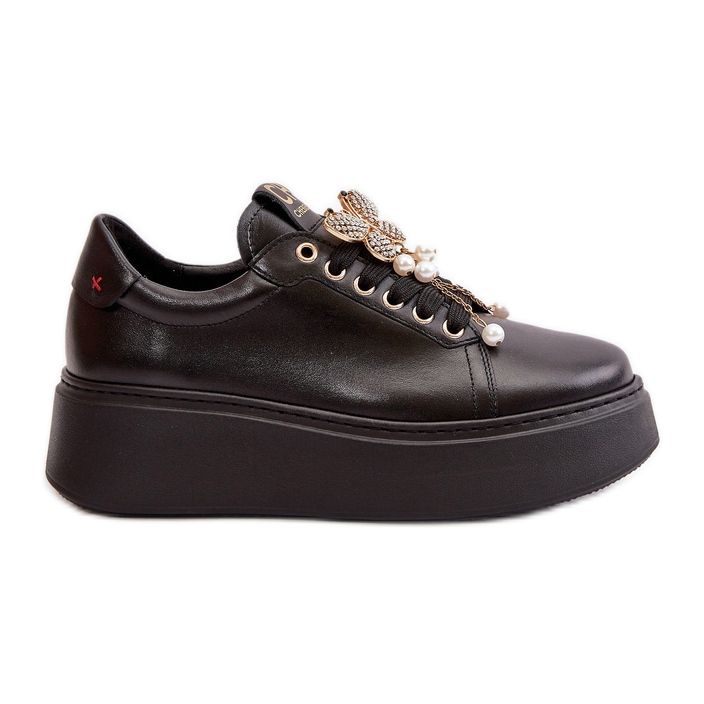 Pantofi de damă din piele cu platformă, cu un fluture CheBello 4585 negru