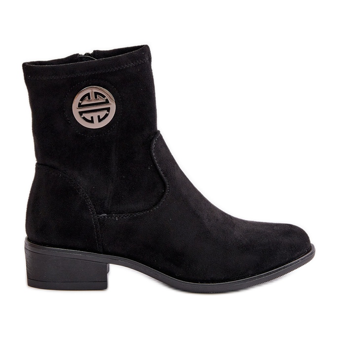 Botine de damă prinse cu fermoar cu detaliu decorativ, piele de căprioară ecologică, Lerioria neagră negru Botine de damă prinse cu fermoar cu detaliu decorativ, piele de căprioară ecologică, Lerioria neagră negru