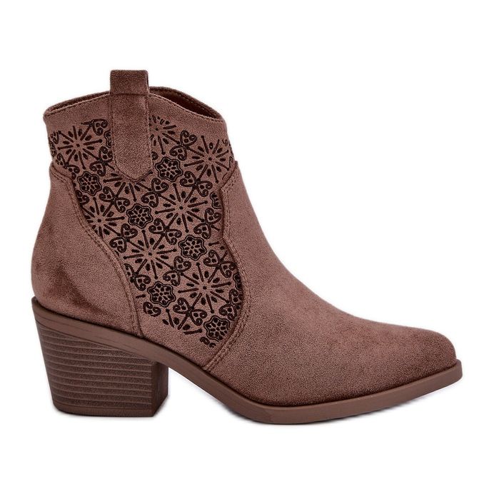 Cizme Cowboy Ajurate Cu Fermoar Eco Suede Maro S.Barski HY42-944