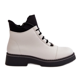 Botine de damă calde decoltate din piele ecologică, albe Botine de damă calde decoltate din piele ecologică, albe