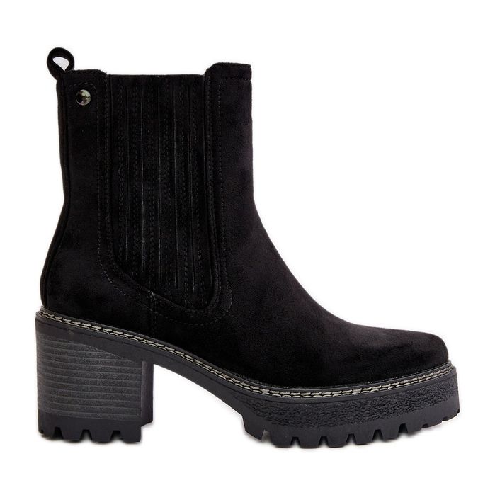 Cizme de dama cu toc inalt din piele intoarsa ecologica, Nevitas negru cald